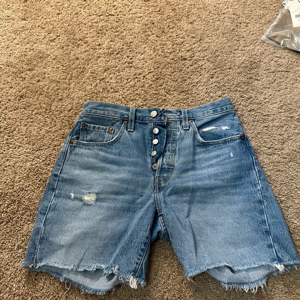 Levi's Distressed Button-Fly Blue Denim Shorts